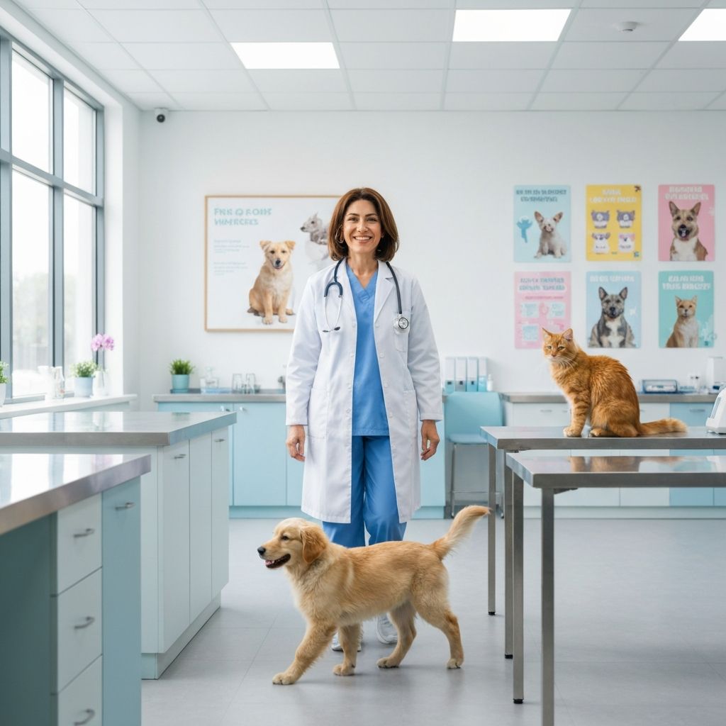 Veterinarian with patients